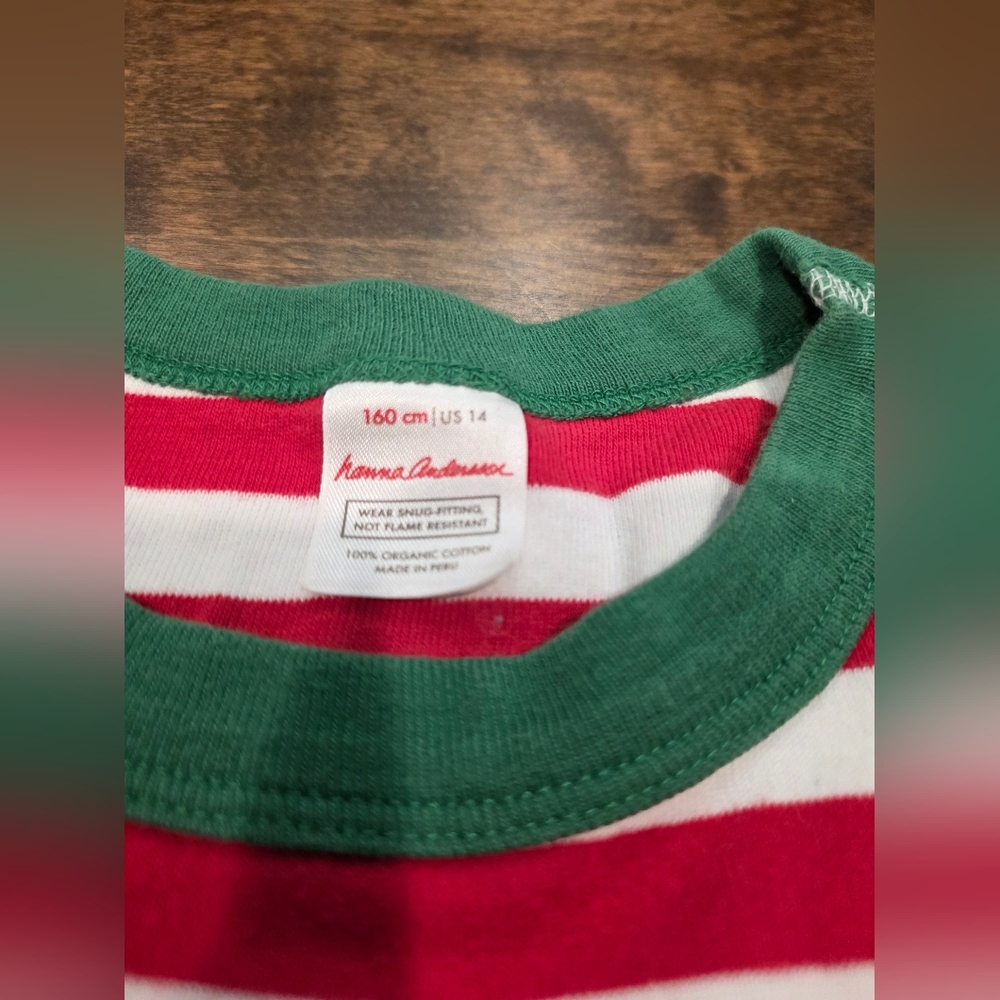 Hanna Andersson Red/White/Green Striped Pajama Set 14 - Picture 2 of 7